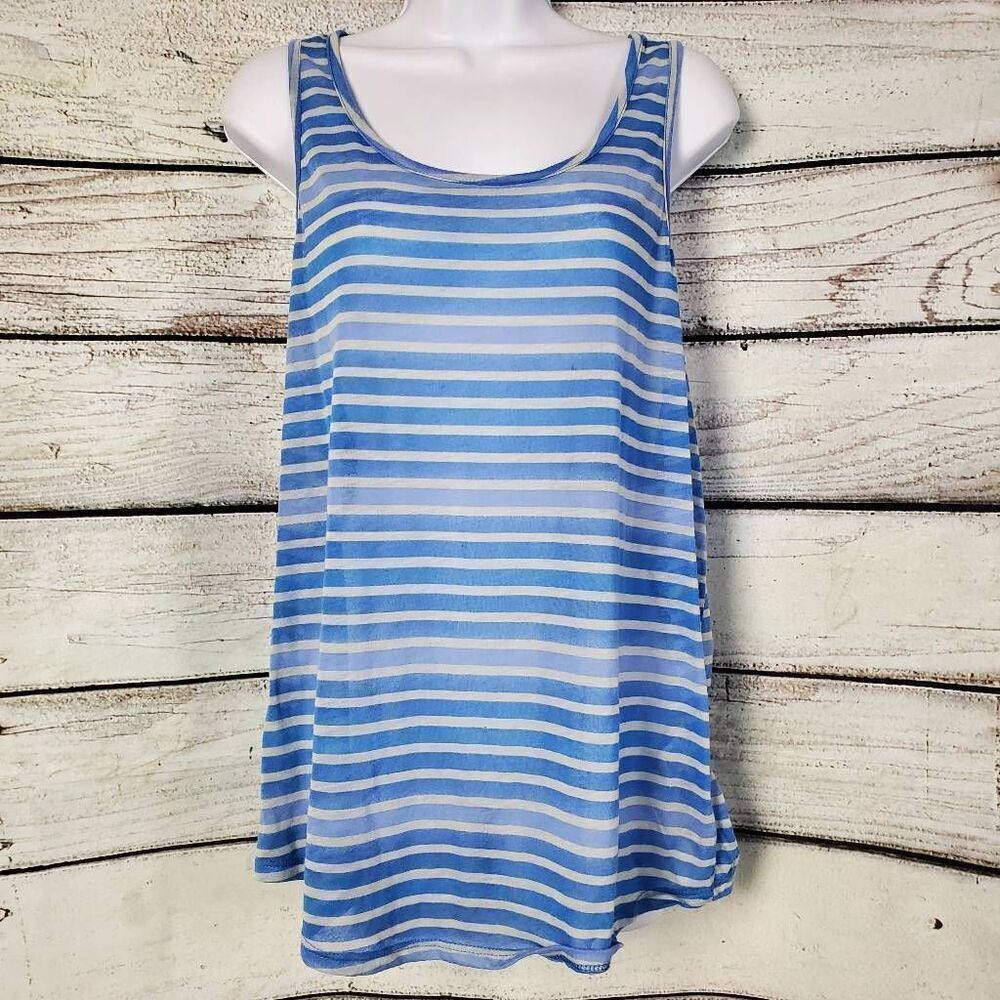 Atmosphere Pretty in Stripes Blue White Sheer Racerback Tank Top Size 14 US (EU